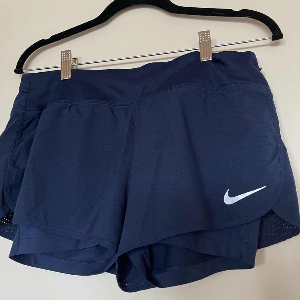 Nike Navy Athletic Running Shorts with White Swoosh